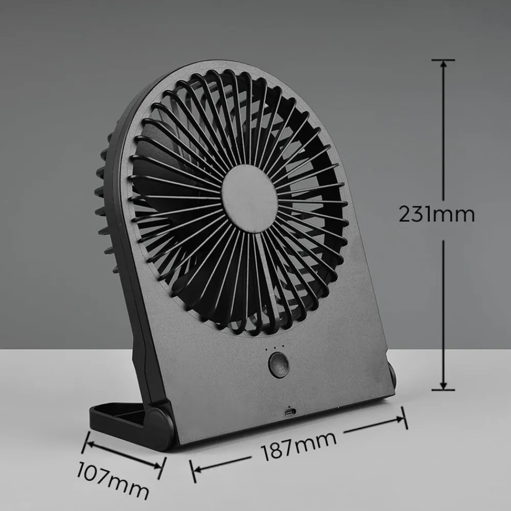 Reality Leuchten Akku-bordventilator Breezy, sort, støjsvag