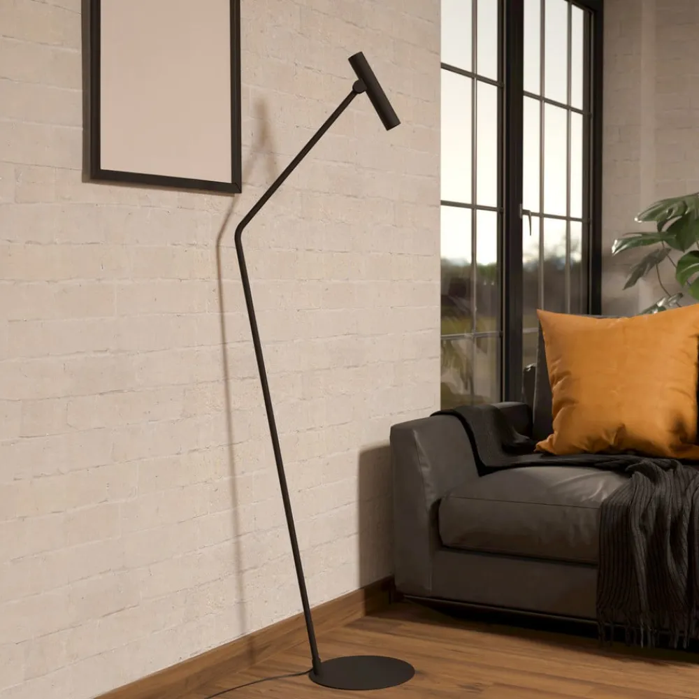 EGLO Almudaina LED-gulvlampe, sort, højde 157 cm, stål