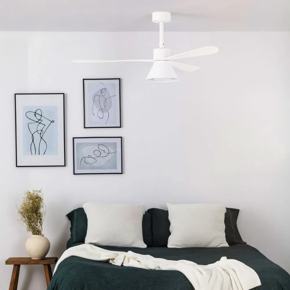 FARO BARCELONA Loftventilatorer>Amelia Cone loftventilator med LED-lampe, hvid