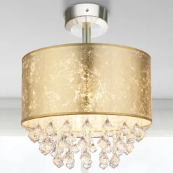 Amy loftlampe med akrylkrystaller, bladguld^Globo Sale