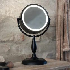 Markslöjd Ansigtsbordspejl med lys, sort, metal, højde 36 cm