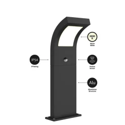 Arcchio Advik LED-vejlampe, 60 cm, antracit, sensor, IP54