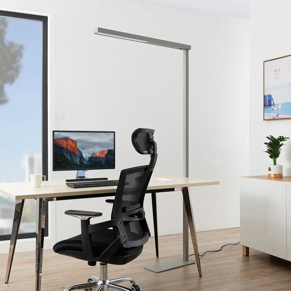 Arcchio LED-gulvlampe til kontor Tamilo, sølv, metal, 194 cm