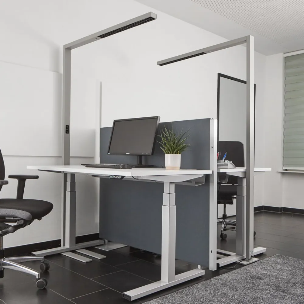 Arcchio Gulvlamper>LED-gulvlampe til kontor Jolinda, sølv, CCT, sensor,