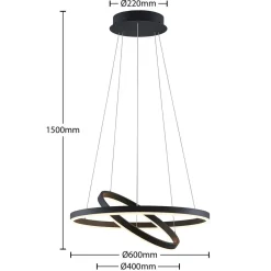 LED-hængelampe Albiona, sort, 2 ringe, Ø 60 cm^Arcchio New