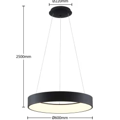LED-hængelampe Aleksi, Ø 60 cm, sort, metal, CCT^Arcchio Best