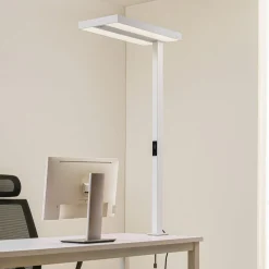 Arcchio Arbejdsrum/Kontor|Bordlamper>LED-klemmelampe Logan, hvid, dæmpbar, sensor