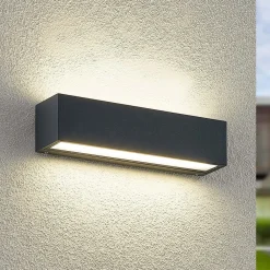 Arcchio LED-væglampe Lengo, 25 cm, 2 lyskilder, antracit, CCT