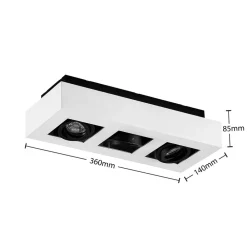 Arcchio spotlight Vince, 36 cm, 3 lyskilder, hvid/sort, GU10