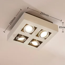 Arcchio spotlight Vince, 25 x 25 cm, 4 lyskilder, hvid/krom, GU10