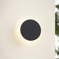 Arcchio udendørs LED-væglampe Gravo, Ø 16 cm, sort, IP65