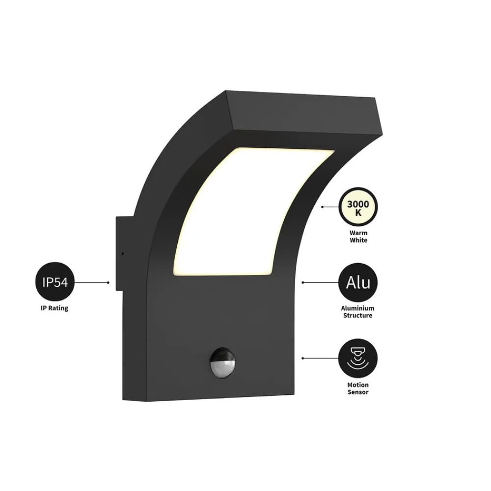 Arcchio Væglampe Med Sensor|Terrassebelysning>udendørs LED-væglampe Advik, antracit, IP54, sensor