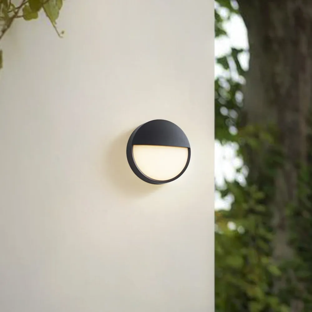 Arcchio udendørs LED-væglampe Gravo, Ø 25 cm, sort, IP65