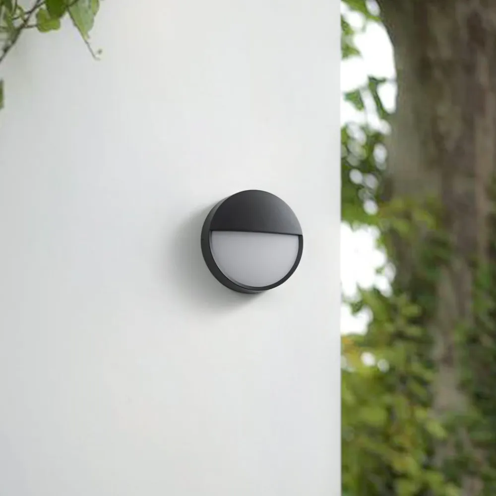 Arcchio udendørs LED-væglampe Gravo, Ø 25 cm, sort, IP65