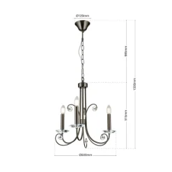 Ariane lysekrone, nikkelfarvet, Ø 50 cm, krystal, 3 lyskilder.^ORION Online