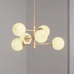 Domiluce Aurora hængelampe, beige, Ø 60 cm, 6 lyskilder, glas, E14