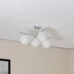 Aurora loftlampe, krom, Ø 50 cm, 4 lyskilder, glas, E14^Domiluce Discount