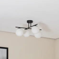 Aurora loftlampe, sort, Ø 50 cm, 4 lyskilder, glas, E14^Domiluce Online