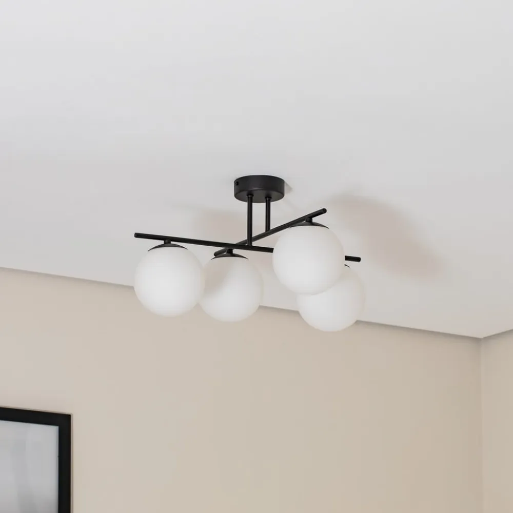 Aurora loftlampe, sort, Ø 50 cm, 4 lyskilder, glas, E14^Domiluce Online