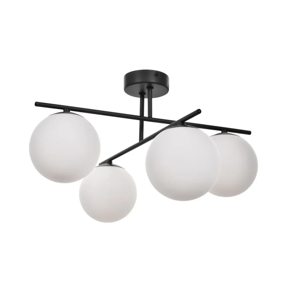 Aurora loftlampe, sort, Ø 50 cm, 4 lyskilder, glas, E14^Domiluce Online