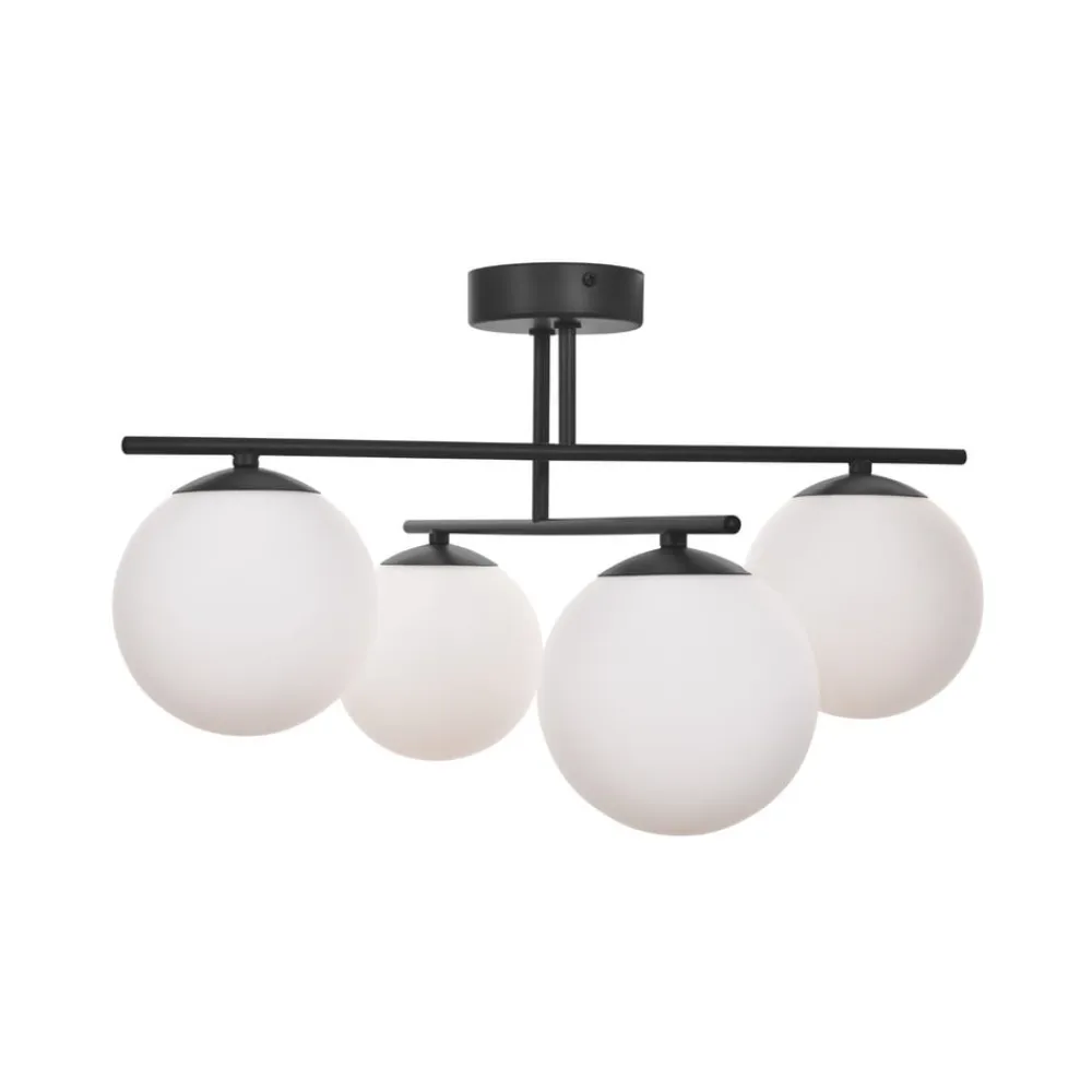 Aurora loftlampe, sort, Ø 50 cm, 4 lyskilder, glas, E14^Domiluce Online