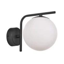 Domiluce Aurora væglampe, sort, glas, 17 cm høj, kugle, E14