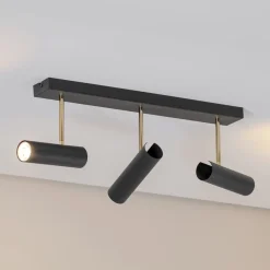 Luminex Axion loftlampe, 3 lyskilder, sort/guld, lang, stål