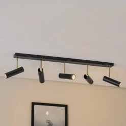 Luminex Spotlights>Axion loftlampe, 5 lyskilder, sort/guld, lang, stål