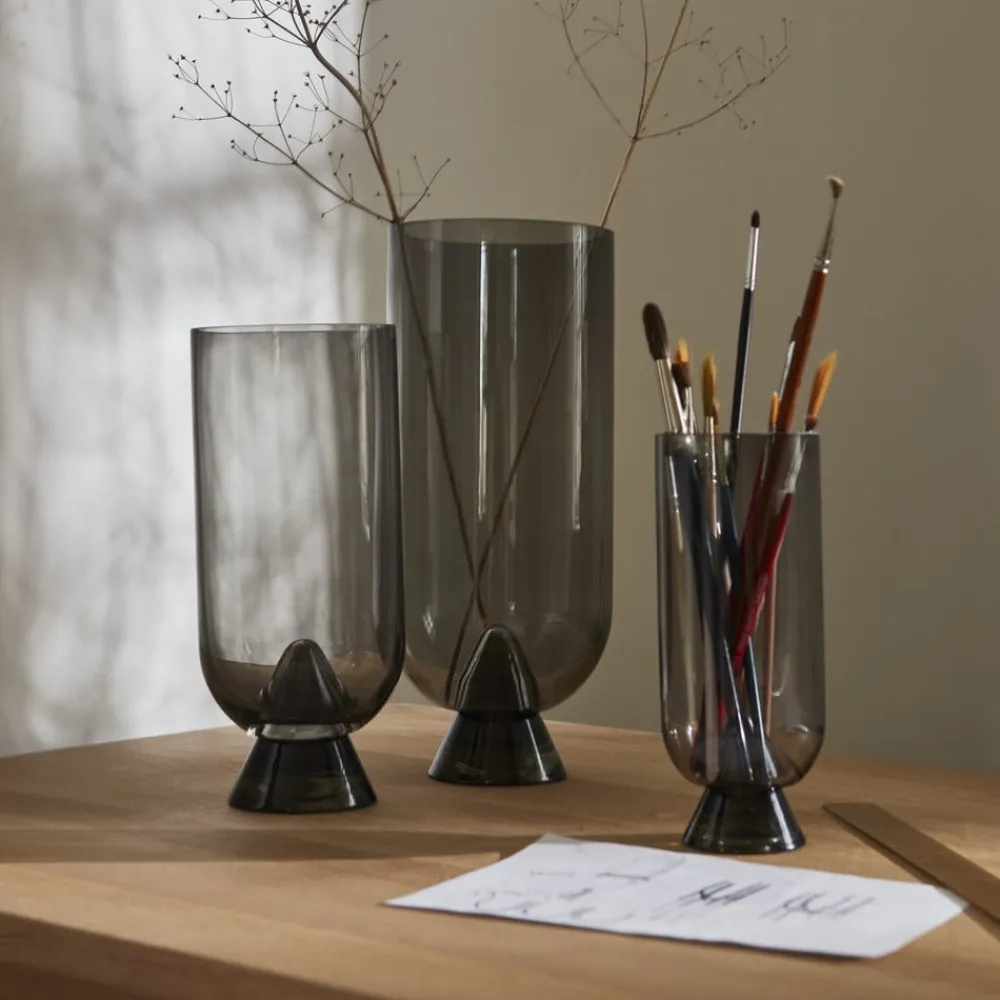 Glacies-vase, røgfarvet grå, højde 29 cm, glas, mundblæst^AYTM Discount