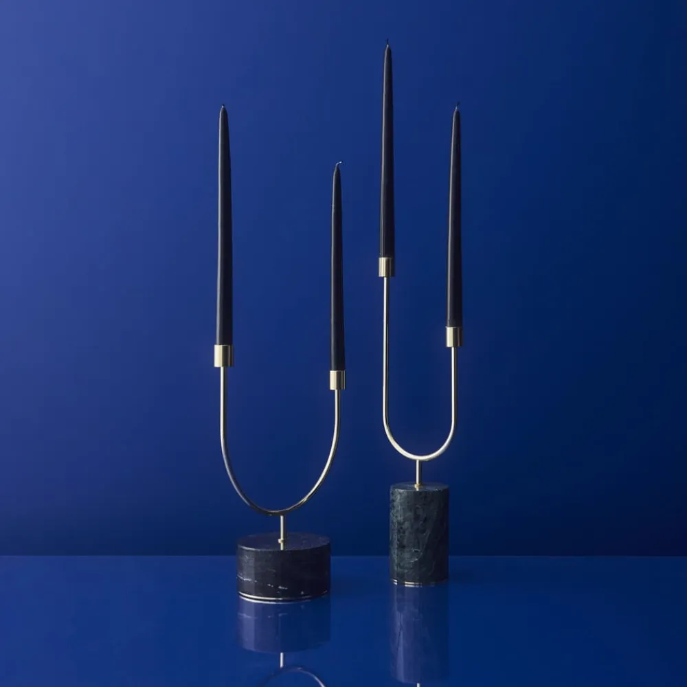 AYTM Grasil lysestage, guld/sort, bredde 25 cm, marmor