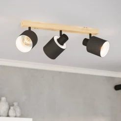 Batallas loftspot, længde 48 cm, sort/træ, 3 lyskilder.^EGLO Clearance