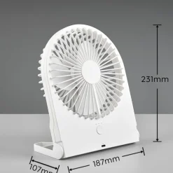 Batteridrevet bordventilator Breezy, hvid, støjsvag^Reality Leuchten New