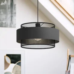 EGLO Pendellamper>Bazely hængelampe, Ø 40 cm, sort, stof