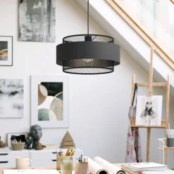 EGLO Pendellamper>Bazely hængelampe, Ø 40 cm, sort, stof