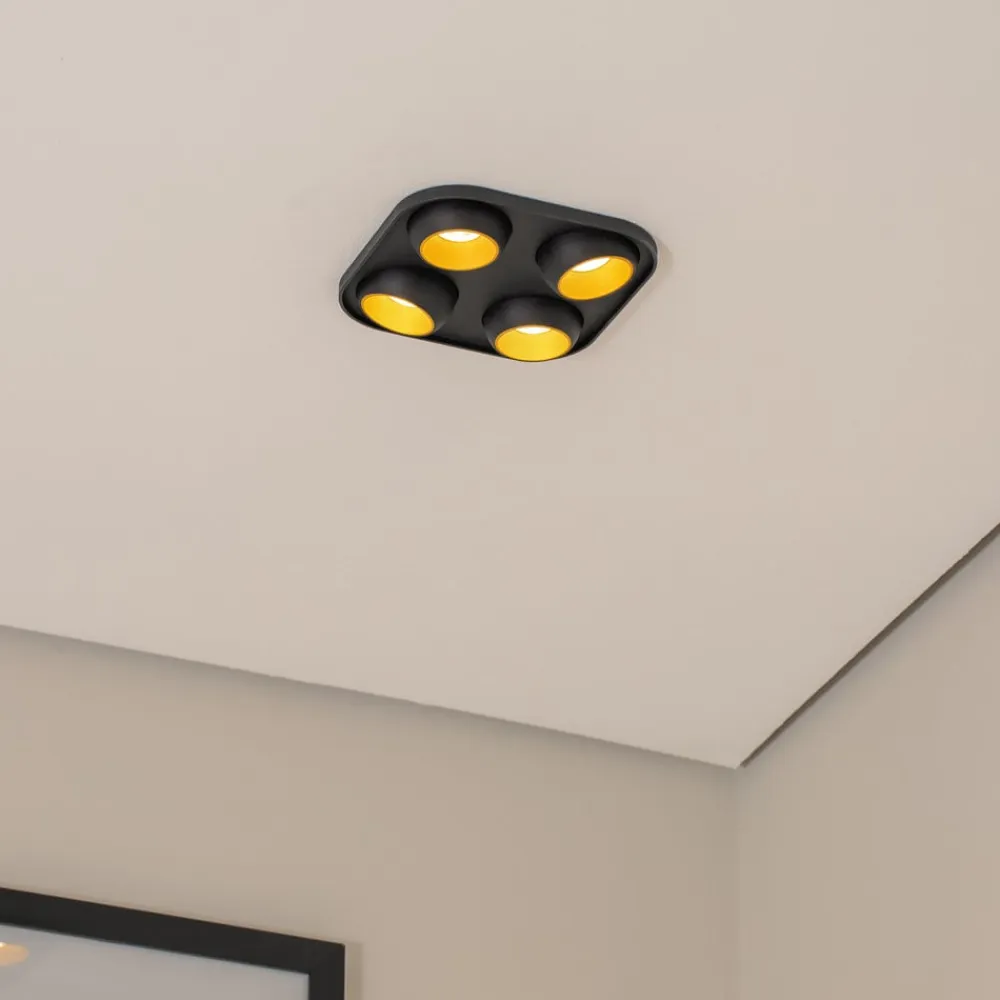 BEGA Indbygningsspots>LED indbygningsspot Studio Line sort/messing, 4 lyskilder.