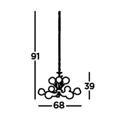 Searchlight Bellis II lysekrone, antik messingfarvet, glas, 9 lyskilder, G9