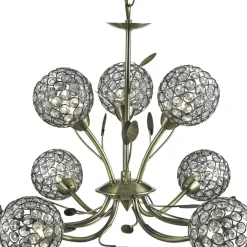 Searchlight Bellis II lysekrone, antik messingfarvet, glas, 9 lyskilder, G9