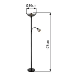 Blade gulvlampe, højde 178 cm, sort/røgfarvet, 2 lyskilder.^Globo Sale