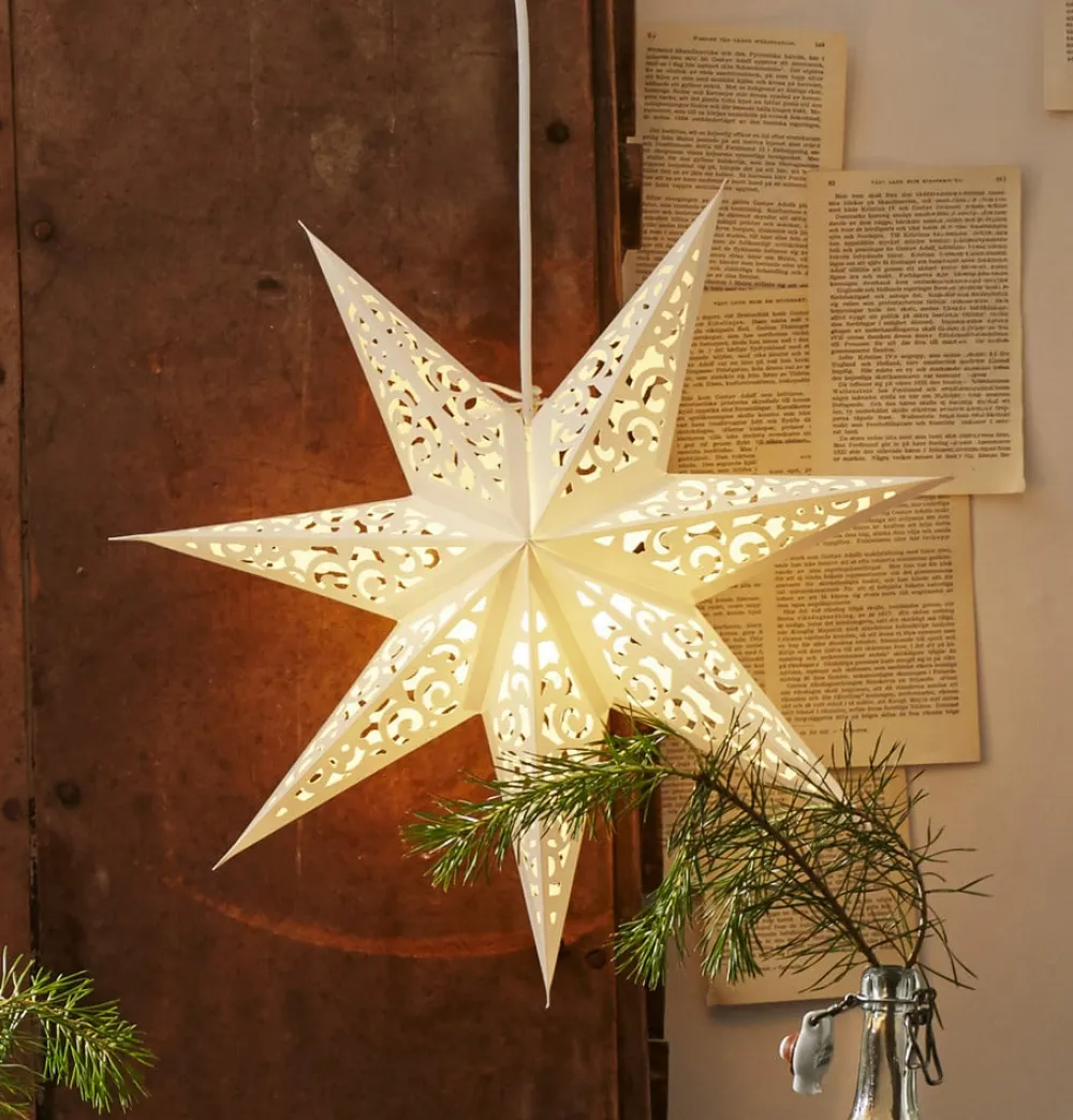 STAR TRADING Dekorationsbelysning|Julepynt>Blonderet papirstjerne, Ø 45 cm, hvid, uden belysning