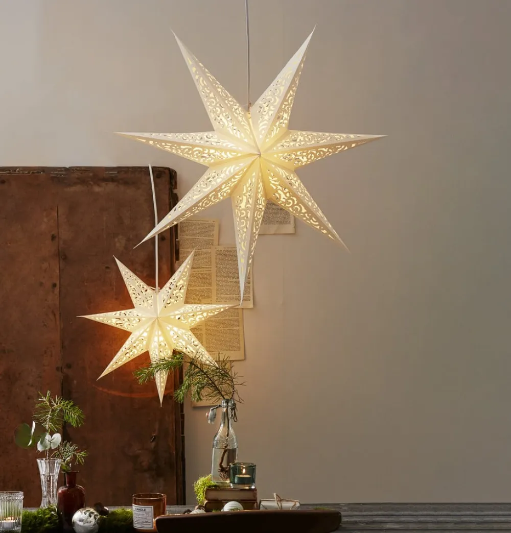 STAR TRADING Dekorationsbelysning|Julepynt>Blonderet papirstjerne, Ø 45 cm, hvid, uden belysning