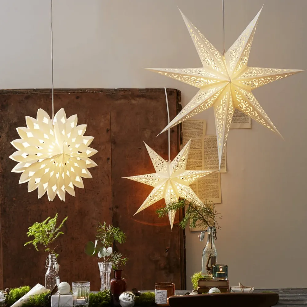 STAR TRADING Dekorationsbelysning|Julepynt>Blonderet papirstjerne, Ø 45 cm, hvid, uden belysning