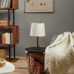 TK Lighting Bordlampe Chicago med skærm i hør