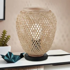 EGLO Bordlampe Dembleby i træ, naturfarver