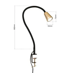 Bordlampe Dotty, messingfarvet, højde 65 cm, klemme, GU10^ORION Best