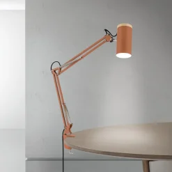 ORION Bordlampe Gili, korallerød, klemme, stål, højde 75 cm E27