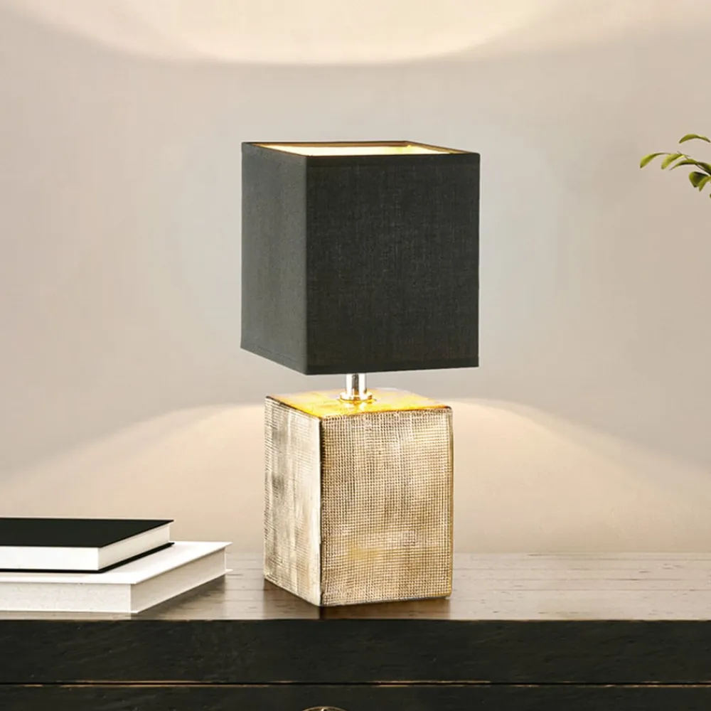 FISCHER & HONSEL Bordlamper>Bordlampe Ouro, sort/antik bronze, 35 cm, tekstil/keramik