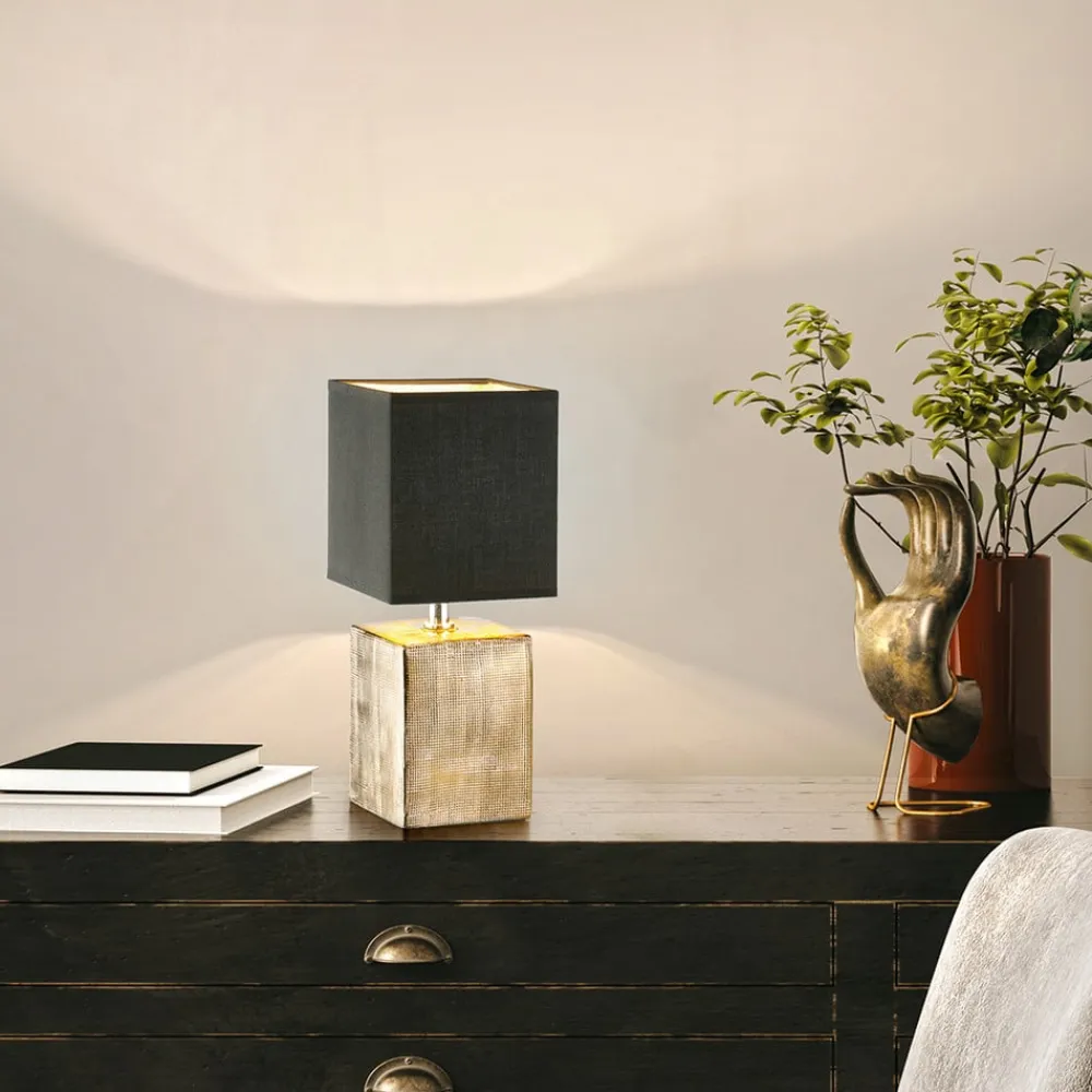FISCHER & HONSEL Bordlamper>Bordlampe Ouro, sort/antik bronze, 35 cm, tekstil/keramik
