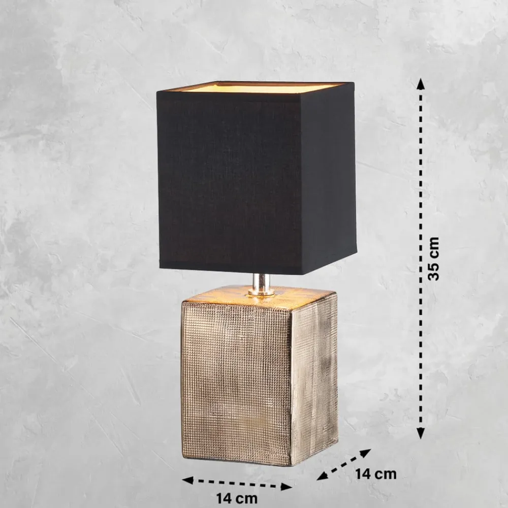 FISCHER & HONSEL Bordlamper>Bordlampe Ouro, sort/antik bronze, 35 cm, tekstil/keramik