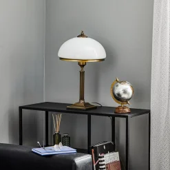 Jupiter Bordlampe Petro, glas, antik messingfarve, højde 50 cm