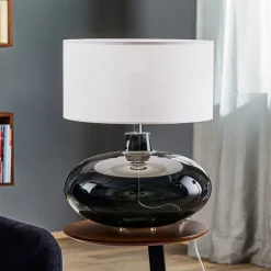 Argon Pendellamper|Bordlamper>Bordlampe Skien, skærm hvid, glasfod røggrå